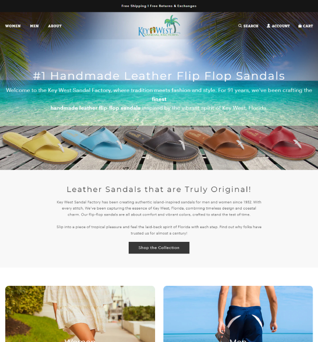 Shopify Website Development for Key West Sandal Factory Shopify Website Development for Key West Sandal Factory