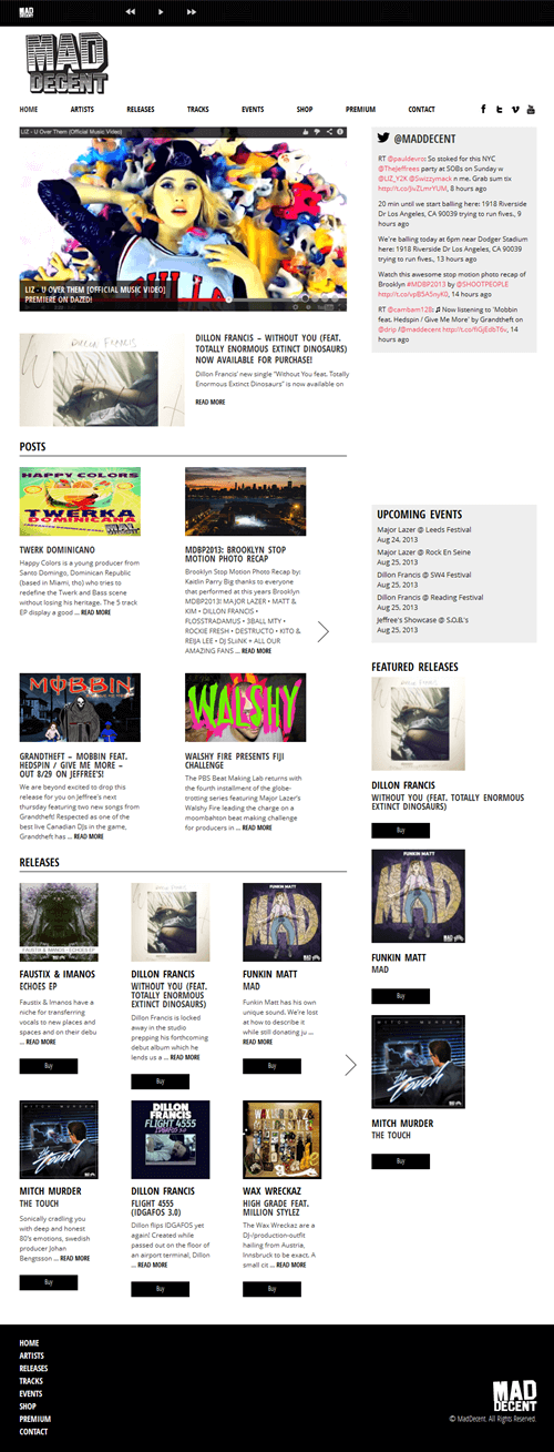 HTML Website for Entertainment (Artist, Music, Events) 'Mad Decent' HTML Website for Entertainment (Artist, Music, Events) 'Mad Decent'